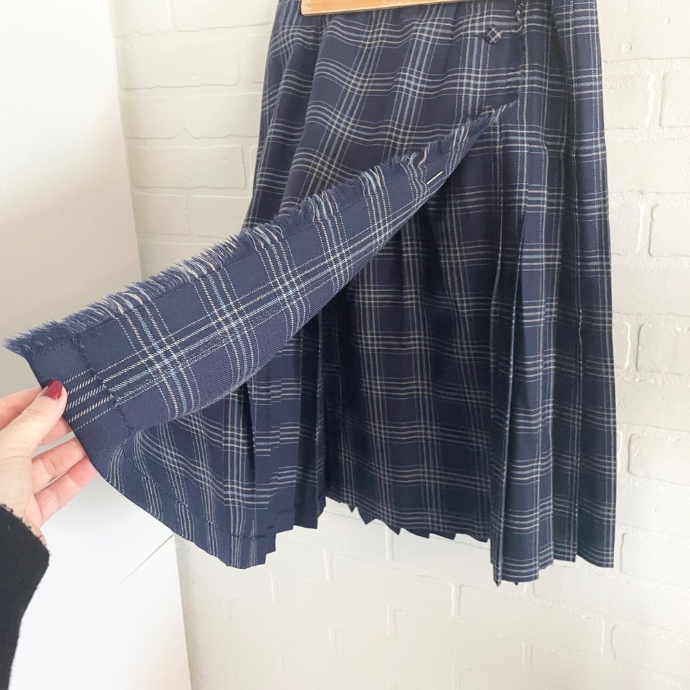 Vintage Wool Navy Plaid Midi Skirt - Picture 7 of 12